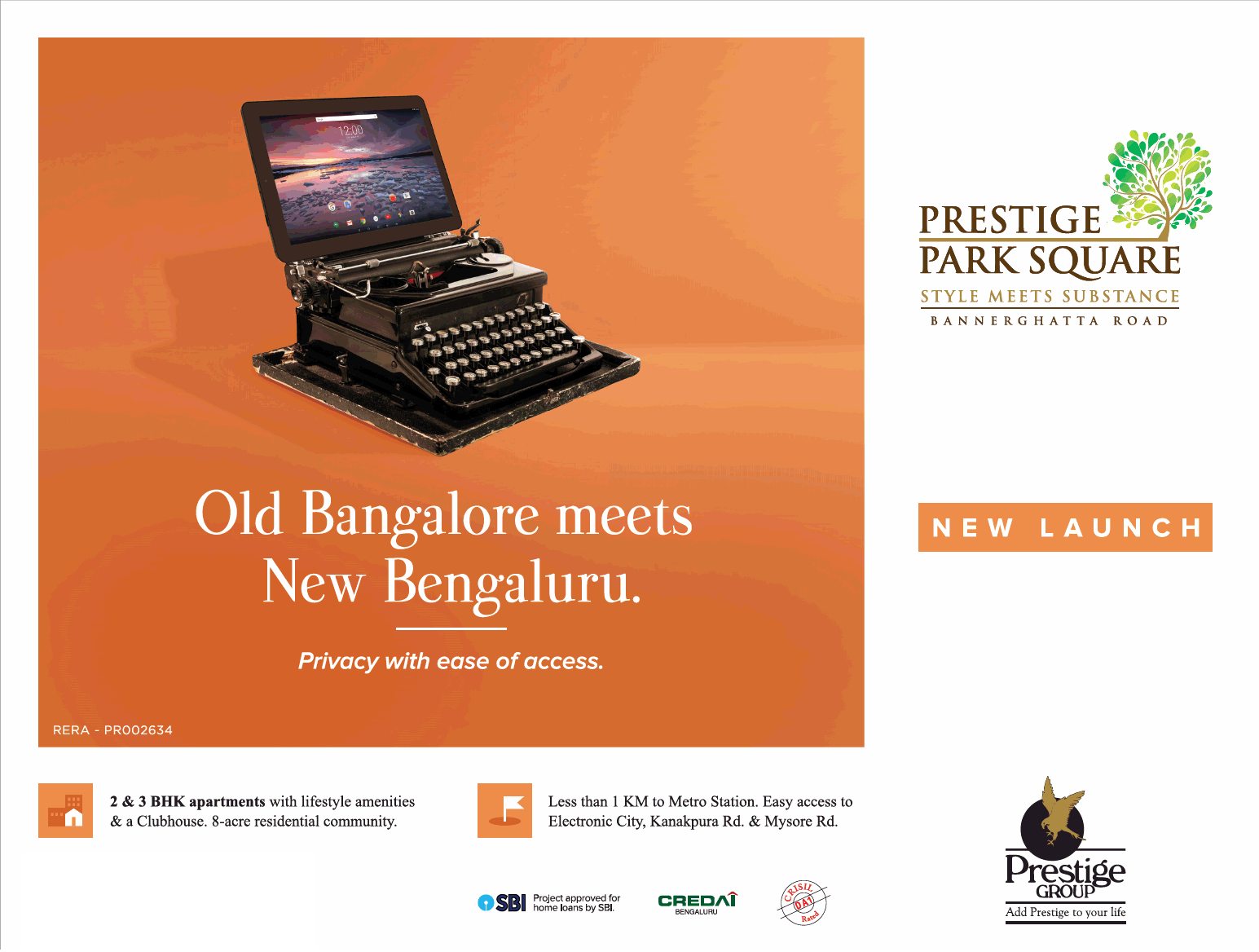 Privacy with ease of access at the new launched Prestige Park Square in Bangalore